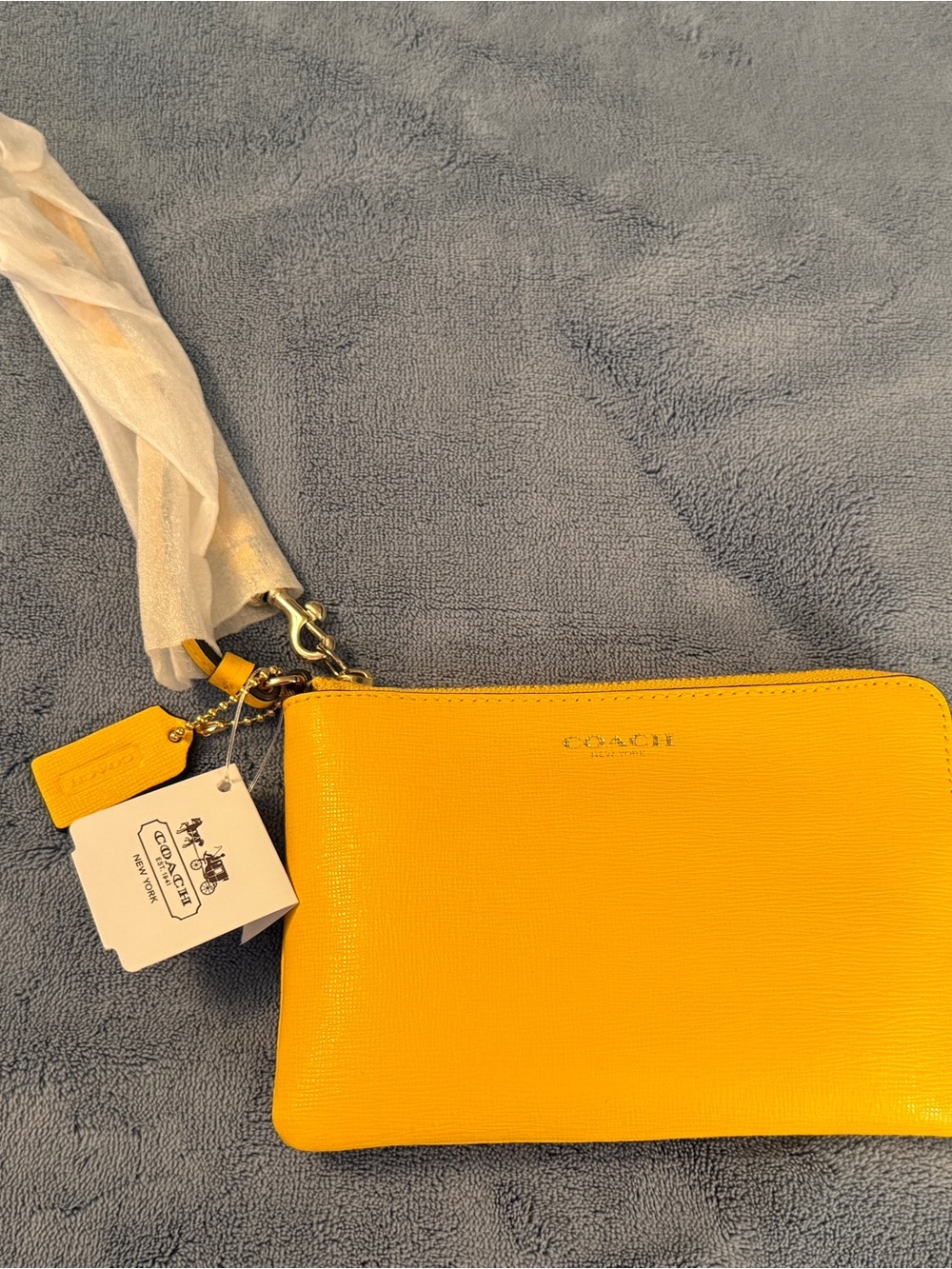 Coach Yellow Pebble Leather Wristlet